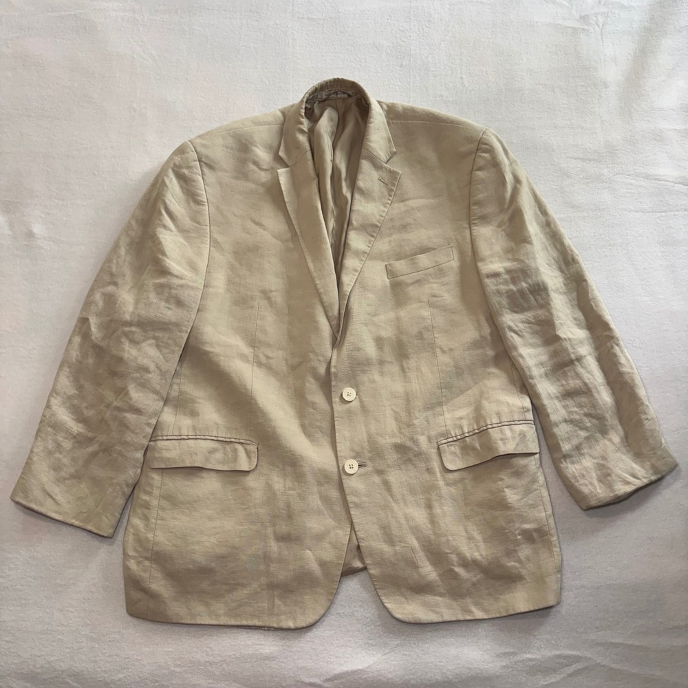 Lauren Ralph Lauren 100% Linen Blazer Beige Mens 46R Minimalist Sport Coat Cream
